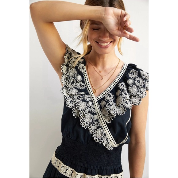 Anthropologie Embroidered Lace Blouse Black NWT Size XL - Picture 3 of 14